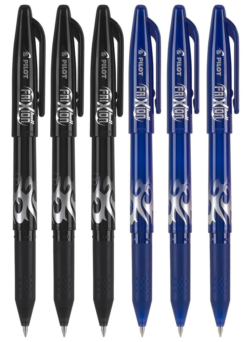 Pilot Frixion Ball 0.7mm Erasable Gel Pens, Fine Point (Black/Blue, 6 Pack) - Image 1