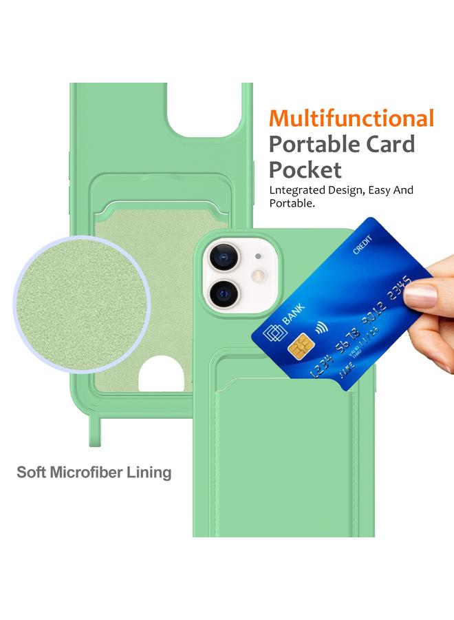 Zaboon Case For iPhone 12 Integrated Card Bag Solid Color Liquid Silicone Phone Case with Lanyard - Image 4