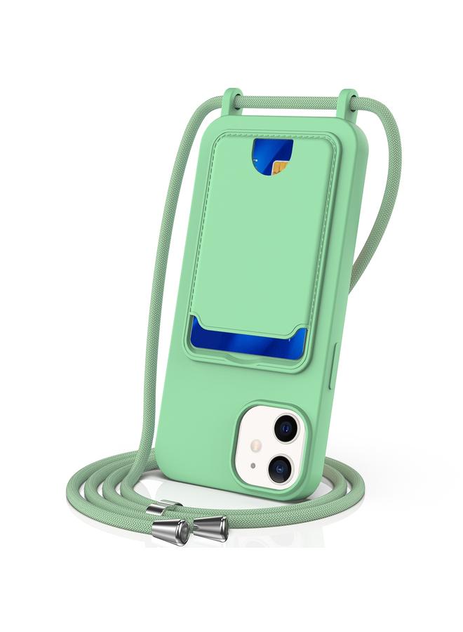 Zaboon Case For iPhone 12 Integrated Card Bag Solid Color Liquid Silicone Phone Case with Lanyard - Image 1