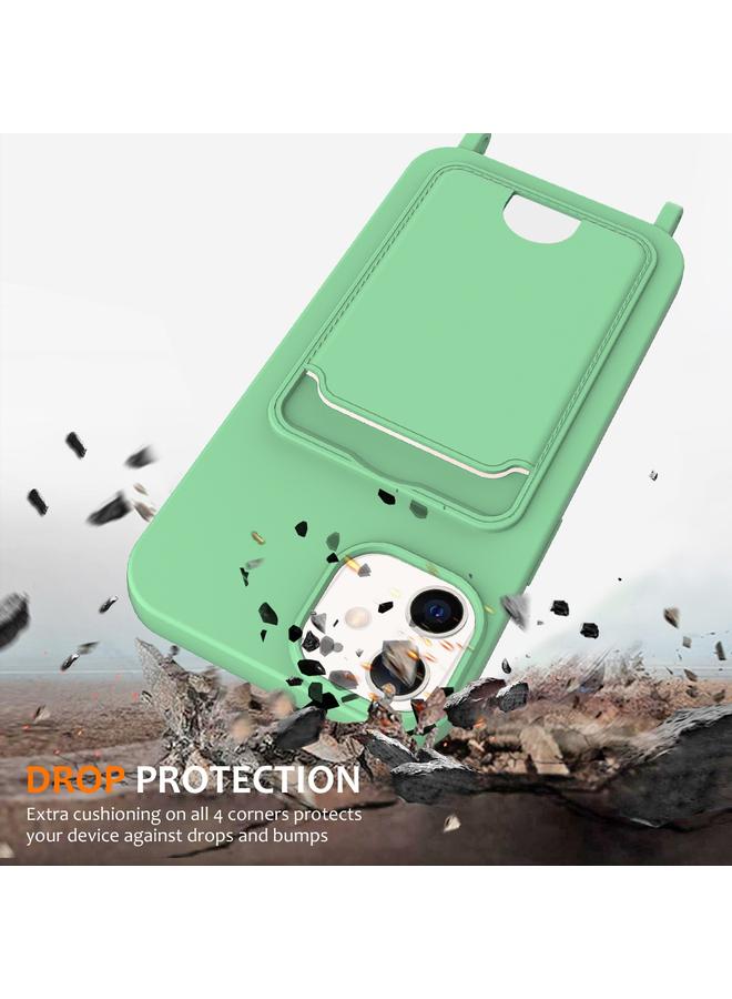 Zaboon Case For iPhone 12 Integrated Card Bag Solid Color Liquid Silicone Phone Case with Lanyard - Image 2