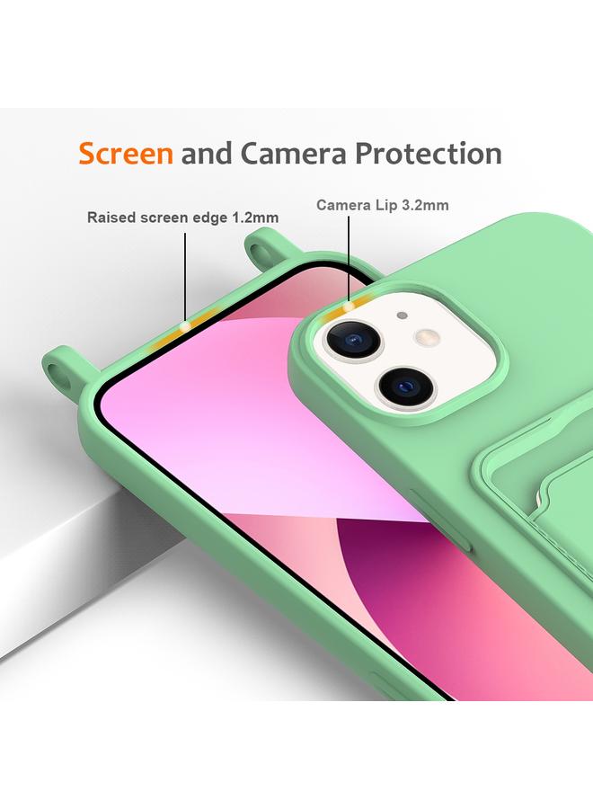 Zaboon Case For iPhone 12 Integrated Card Bag Solid Color Liquid Silicone Phone Case with Lanyard - Image 5