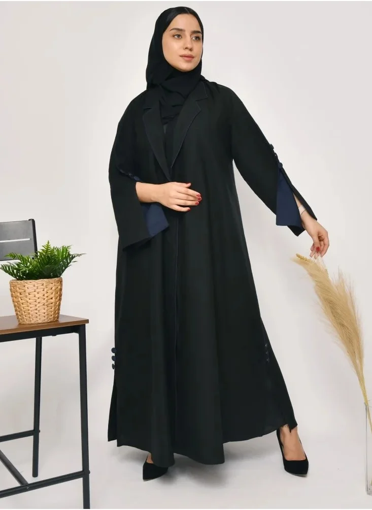 lamha abaya Lam J Abaya - Black with open sleeves and navy lined buttons