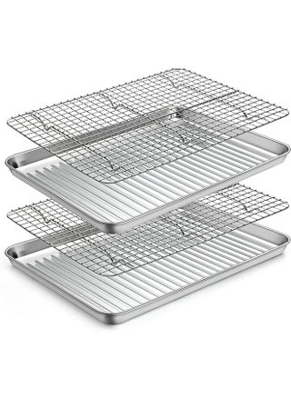 Stainless steel baking sheet with rack set [2 pans + 2 racks], cookie sheet with cooling rack, size 31.5 * 24.5 * 2.5cm, non toxic & heavy duty & easy clean - pzsku/Z56E5CD9627CA8CECE0EEZ/45/_/1722494812/a19edb9c-4ee4-4f41-a97d-bd4aa6ee736b