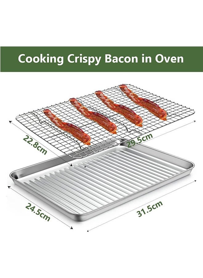 Stainless steel baking sheet with rack set [2 pans + 2 racks], cookie sheet with cooling rack, size 31.5 * 24.5 * 2.5cm, non toxic & heavy duty & easy clean