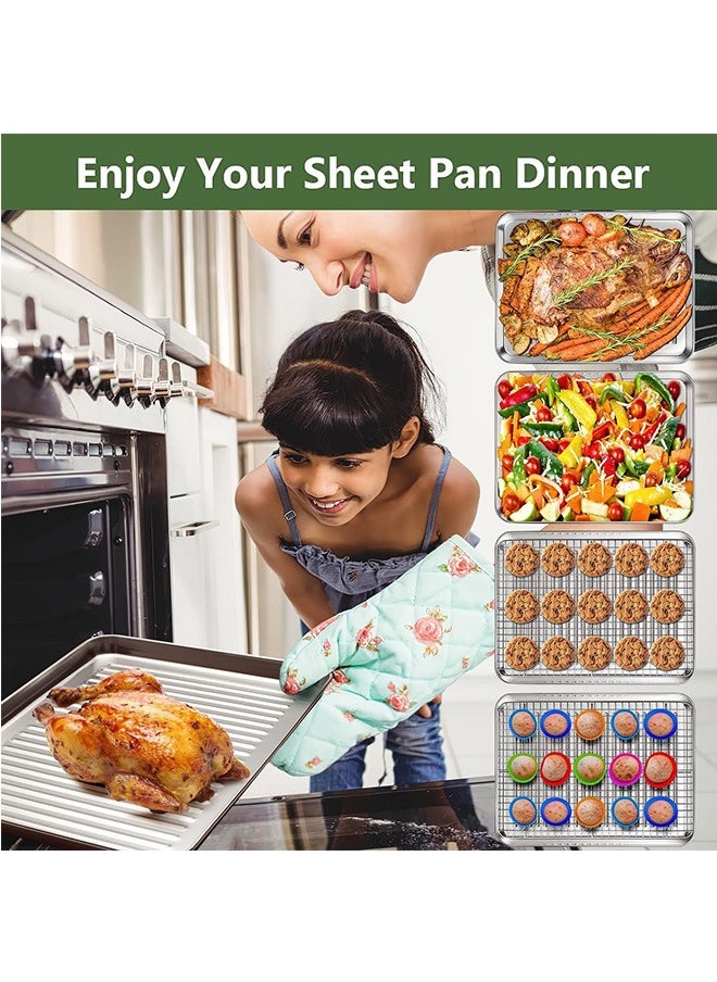 Stainless steel baking sheet with rack set [2 pans + 2 racks], cookie sheet with cooling rack, size 31.5 * 24.5 * 2.5cm, non toxic & heavy duty & easy clean
