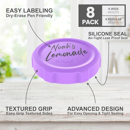 BALCI Premium Mason Jar Lids (8 Pack) - Heavy Duty, BPA Free Reusable Plastic Mason Jar Lids - Dry Canning Lid that fits Ball, Kerr & More - 4 Wide Mouth & 4 Regular Mouth Leak Proof Lids. … - Image 4