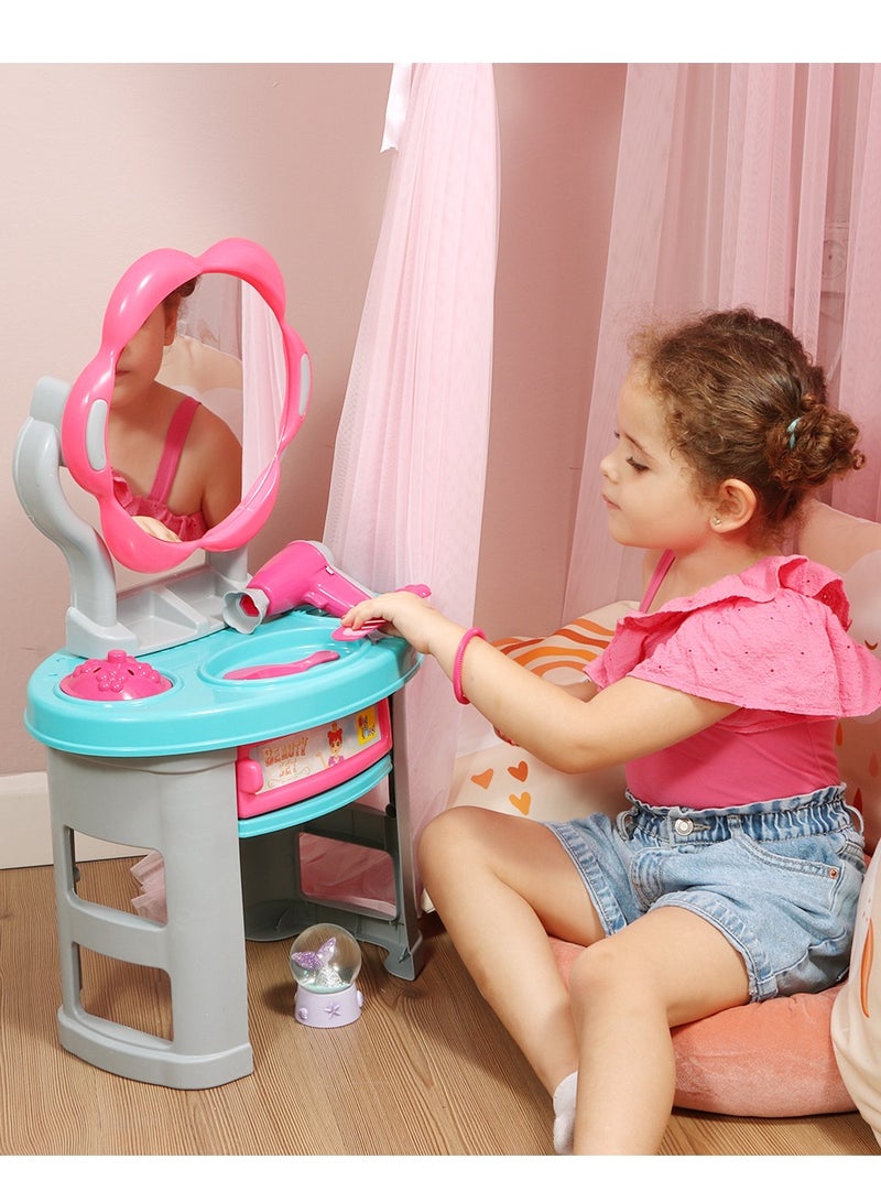 Ogi Mogi Toys Kids Beauty Vanity Counter Set, 18 Pieces Hairdressing Salon Toys, Non-Toxic Pretend Role Play Hair Styling and Makeup Toy Kit for Little Girls & Toddlers, Gift for Girls  - Image 1