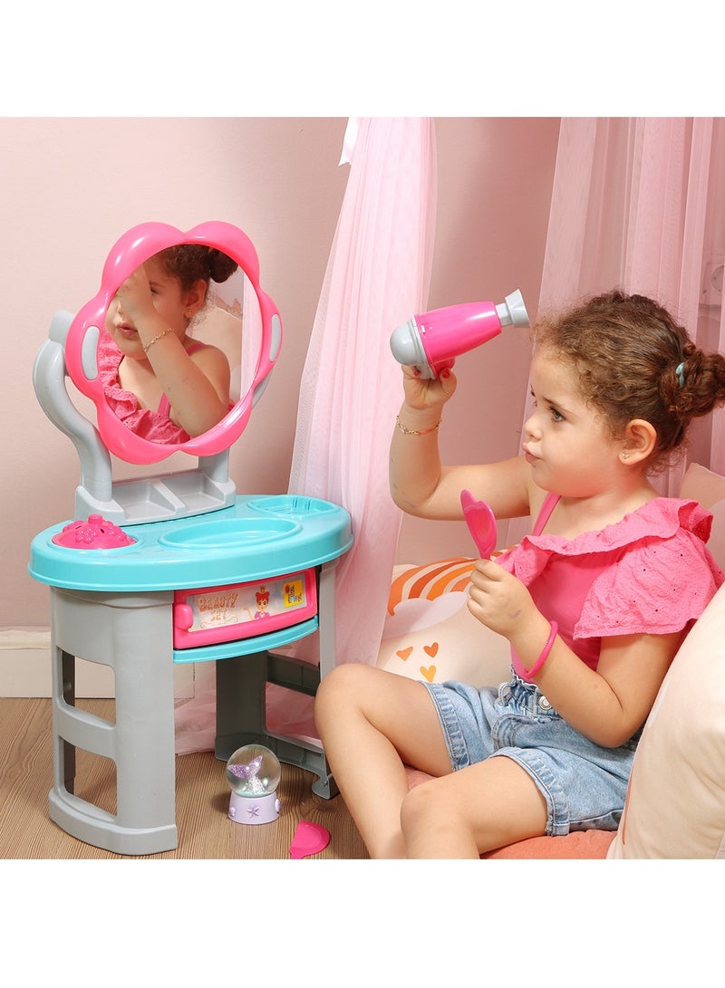 Ogi Mogi Toys Kids Beauty Vanity Counter Set, 18 Pieces Hairdressing Salon Toys, Non-Toxic Pretend Role Play Hair Styling and Makeup Toy Kit for Little Girls & Toddlers, Gift for Girls  - Image 3