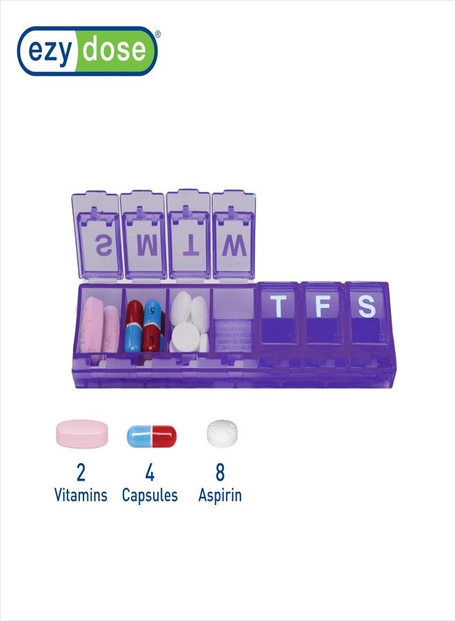 EZY DOSE Weekly (7-Day Pill Planner, Medicine Case, Vitamin Organizer Box, Small Locking Compartments to Secure Prescription Medication and Prevent Accidental Spilling, Purple - Image 3