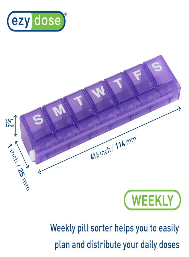 EZY DOSE Weekly (7-Day Pill Planner, Medicine Case, Vitamin Organizer Box, Small Locking Compartments to Secure Prescription Medication and Prevent Accidental Spilling, Purple - Image 2
