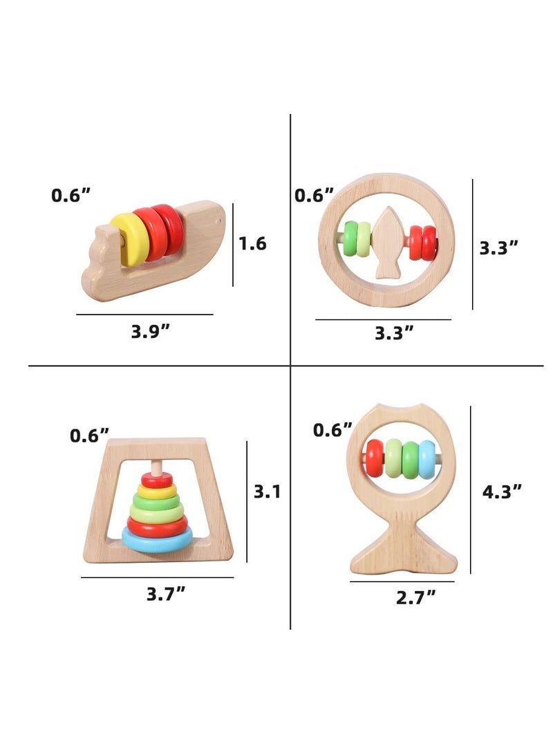 Excefore Baby Wooden Rattle Toy Set, 4Pcs Rainbow Color Shaker Bell Set, Infant Rattle Sensory Development Wooden Toys Set for Baby, Toddler - Image 2