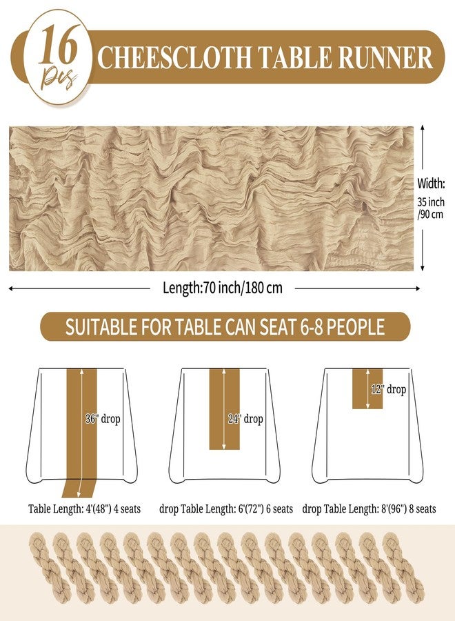 Tomeurperf 16 Pack Cheesecloth Table Runner Beige, 35 x 70 Inch Gauze Cheese Cloth Table Runner Rustic Boho Wedding Table Runner for Wedding Birthday Party Bridal Shower Cake Table Decoration - Image 2