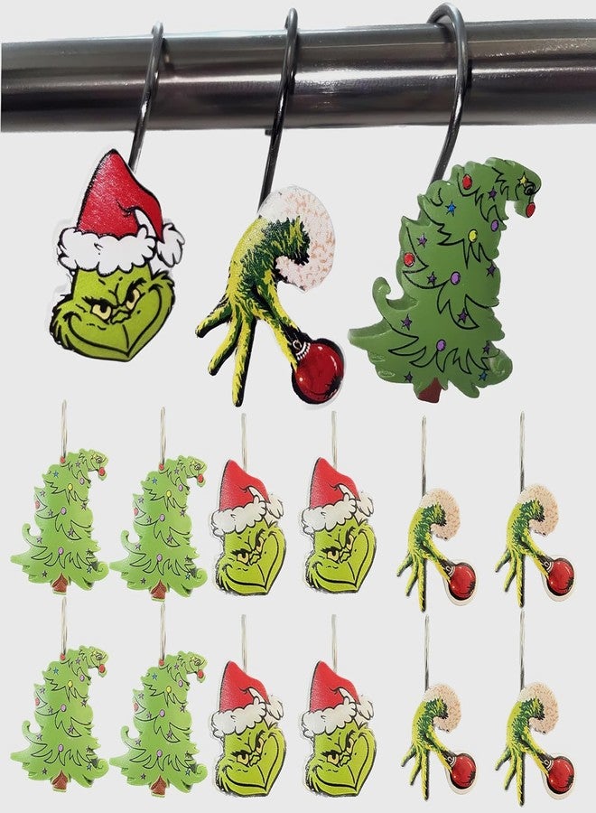 SHOCAWS 12-Piece Christmas Shower Curtain Hooks - Festive Metal Rustproof Cute Shower Curtain Rings Bathroom Decoration Accessories - Image 1