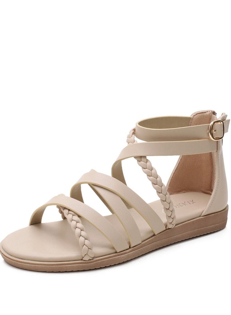 Loquat Simple Woven Large Sandals 3CM Beige  - Image 1