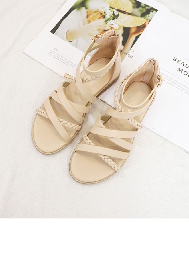 Loquat Simple Woven Large Sandals 3CM Beige  - Image 2