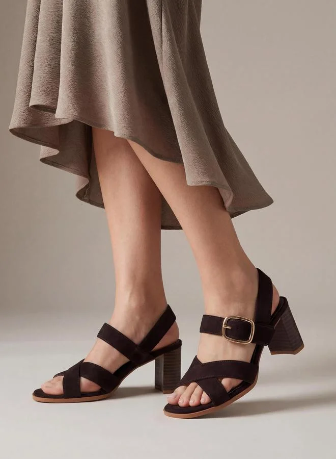 Styli Brown Brown Cross Strap Block Heel Sandals for Women | Best Price UAE