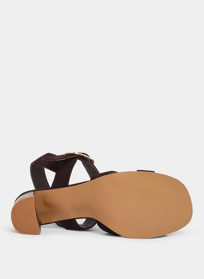 Styli Brown Brown Cross Strap Block Heel Sandals for Women | Best Price UAE