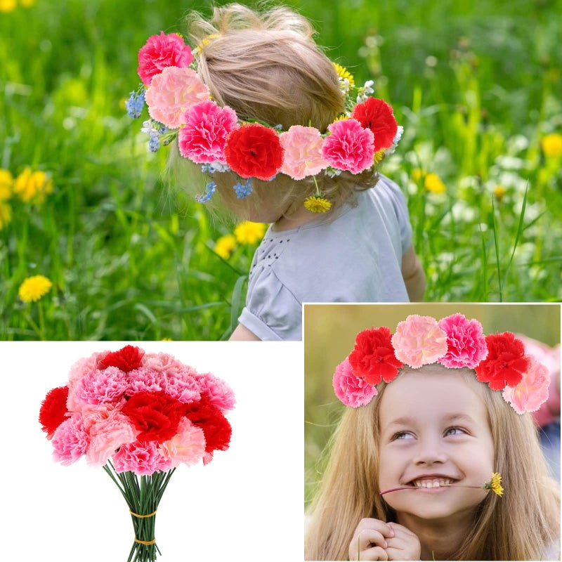 TBoxBo 120 Pack Artificial Carnations with Stems Leaves Eternal Blossom Silk Carnation Flower Artificial Pom Pom Mini Hydrangea Birthday Party for Home, Wedding(Scarlet, Pink, Light Pink) 5g6e8t1sm19 - Image 3
