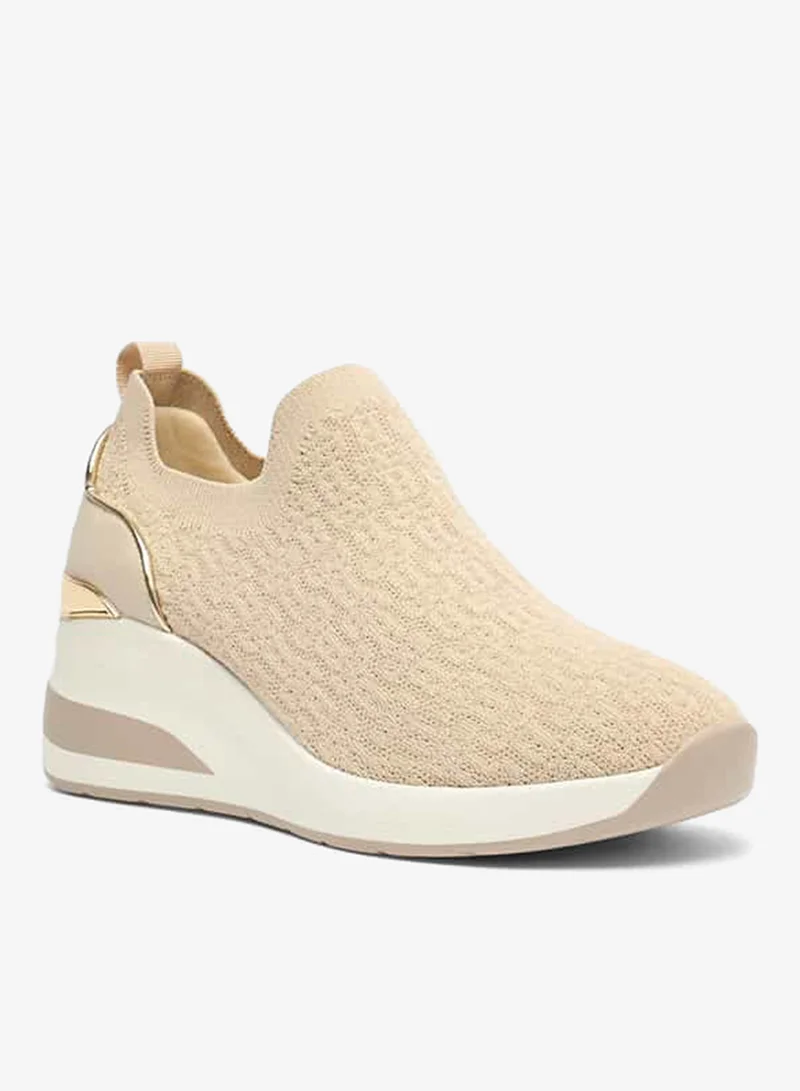 Flora Bella By Shoexpress Women All-Over Monogram Textured Slip-On Low Ankle Sneakers