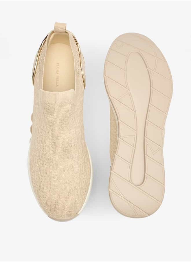 Flora Bella By Shoexpress Women All-Over Monogram Textured Slip-On Low Ankle Sneakers  - Image 4