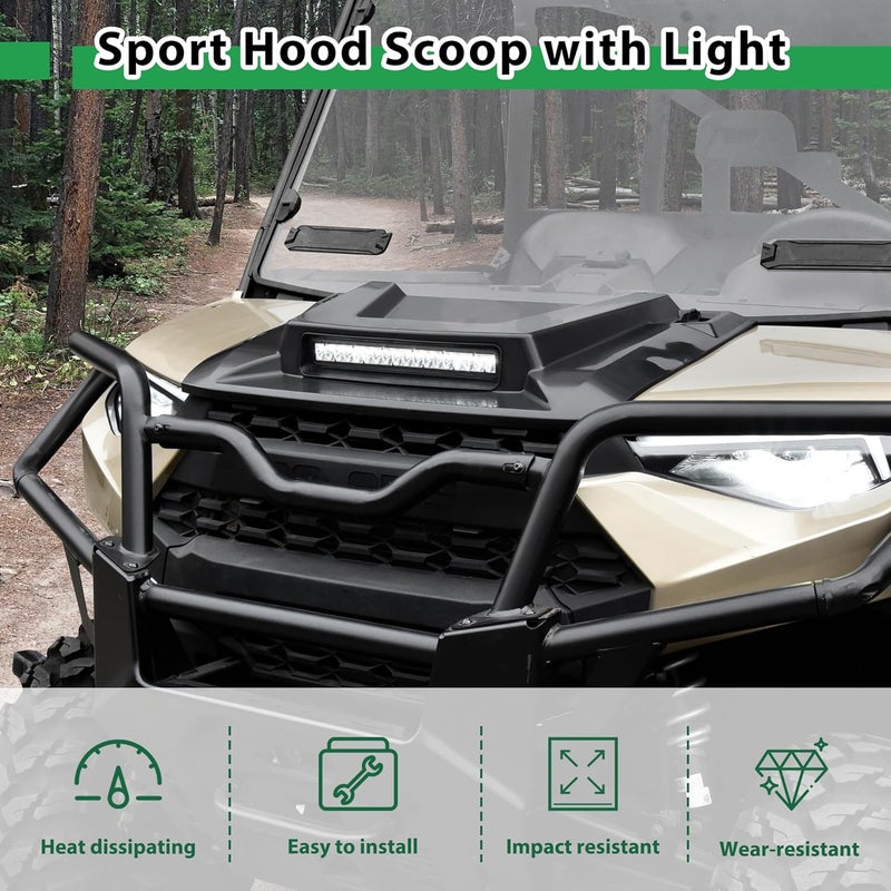 POKIAUTO Hood Scoop with LED Lights for Polaris Ranger XP 1000/Crew XP 1000 (2018-2024) - Image 2