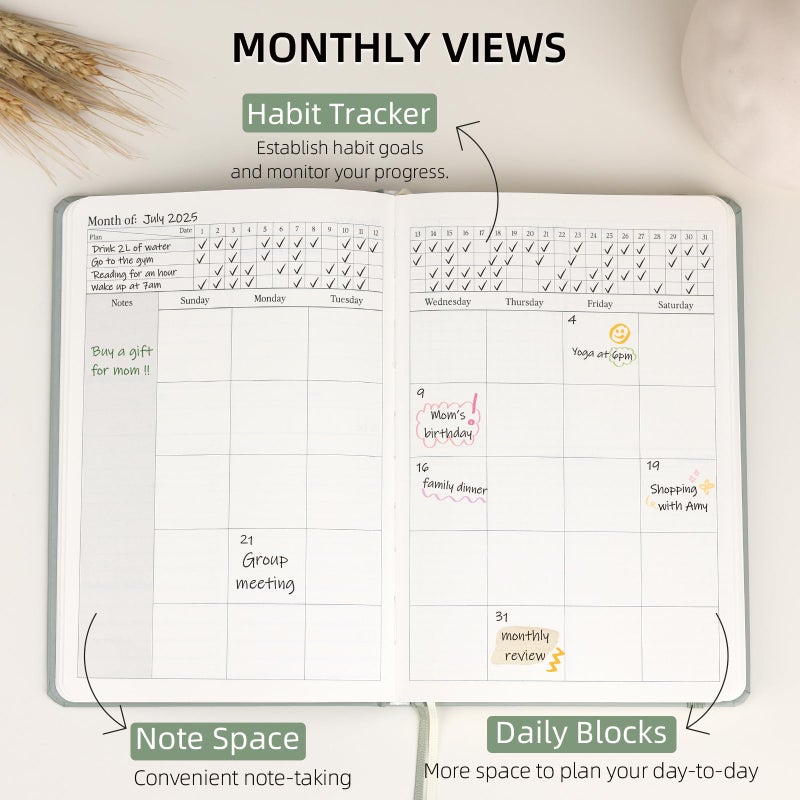 LONLAT 2026 Planner - Undated Monthly, Weekly & Daily Planner for Planning Your Success - To Do List, Habit Tracker, Hardcover, Aesthetic, Academic, Stylish School or Office Supplies (Sage, A5) - Image 3