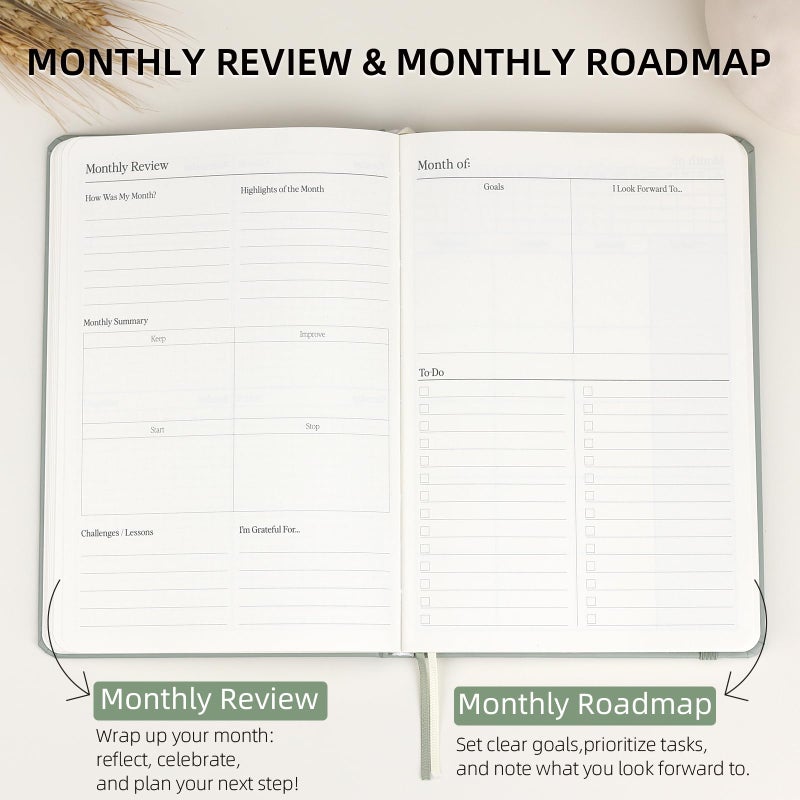LONLAT 2026 Planner - Undated Monthly, Weekly & Daily Planner for Planning Your Success - To Do List, Habit Tracker, Hardcover, Aesthetic, Academic, Stylish School or Office Supplies (Sage, A5) - Image 5