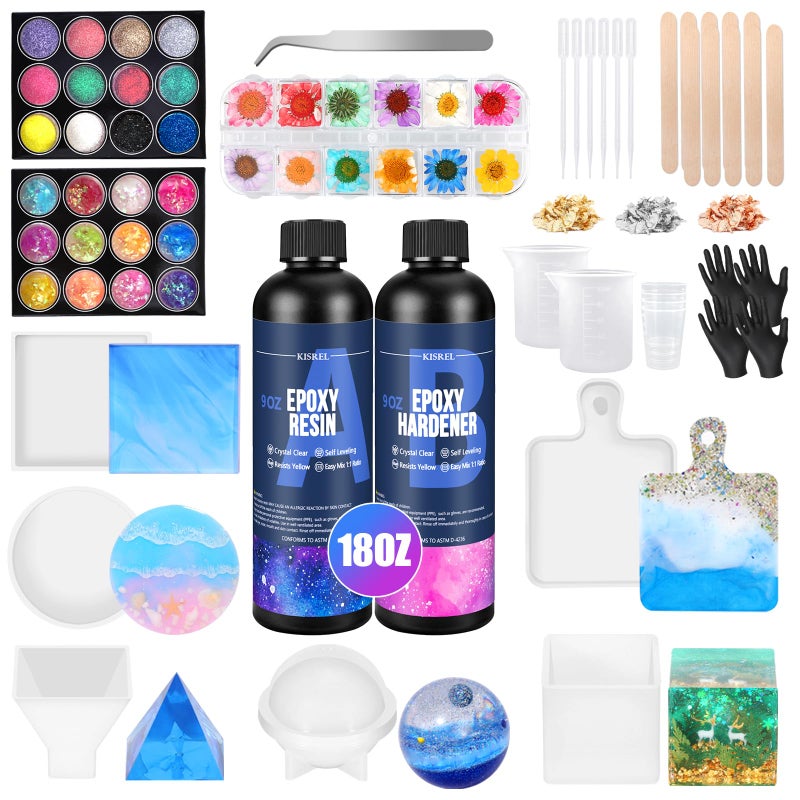 KISREL Epoxy Resin Kit for Beginners, Resin Kit with Molds, 18OZ Epoxy Kit with Dried Flowers, Measuring Cups and Resina Supplies - Image 1
