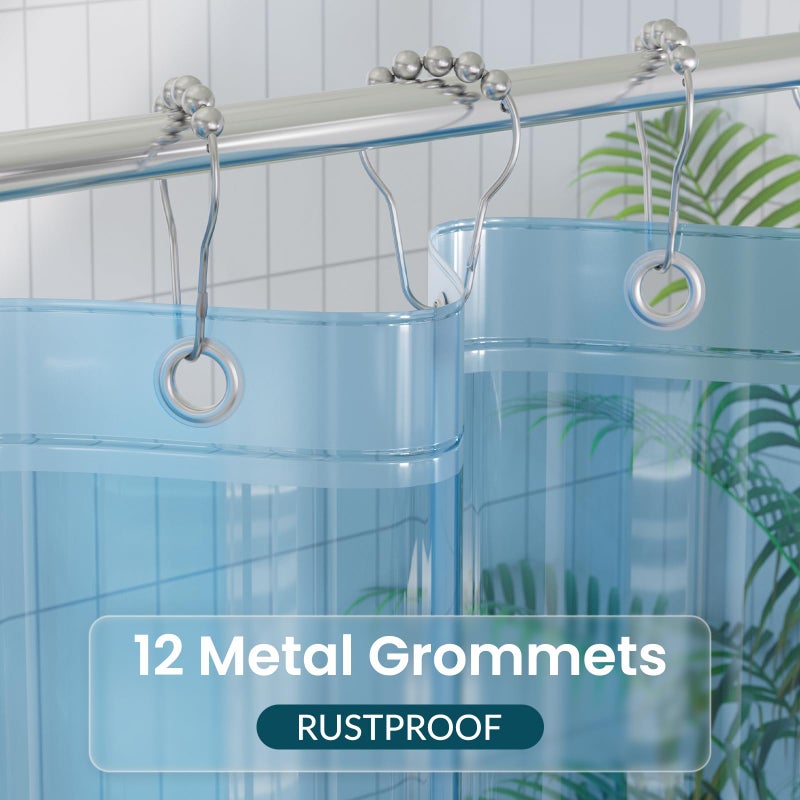 Titanker Shower Curtain Liner, Plastic Shower Liner PEVA 72 x 72 Lightweight Waterproof Shower Curtains for Bathroom with Magnets and Rustproof Grommets, Clear Blue - Image 4