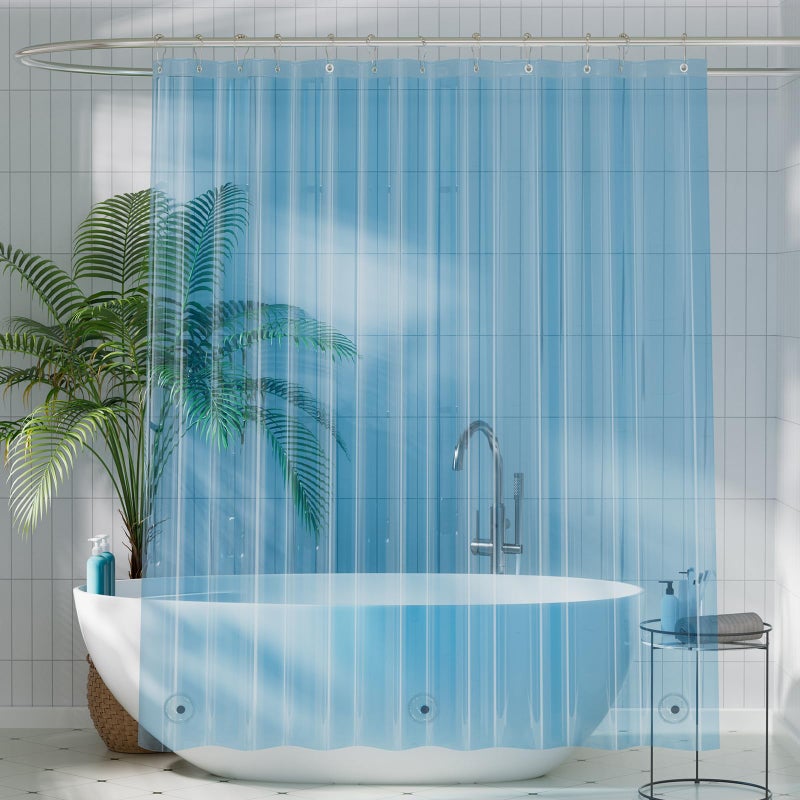 Titanker Shower Curtain Liner, Plastic Shower Liner PEVA 72 x 72 Lightweight Waterproof Shower Curtains for Bathroom with Magnets and Rustproof Grommets, Clear Blue - Image 1