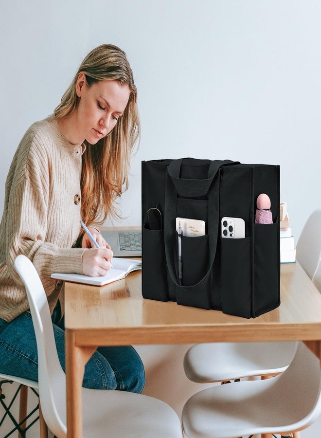 Becokan Large Tote Bag for Women Waterproof with 12 Pockets Top Zipper Closure Utility Teacher Nurse Bags for Work School, Black, Large - Image 2