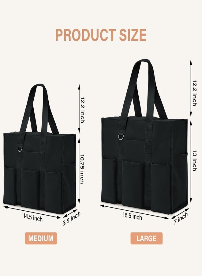 Becokan Large Tote Bag for Women Waterproof with 12 Pockets Top Zipper Closure Utility Teacher Nurse Bags for Work School, Black, Large - Image 5