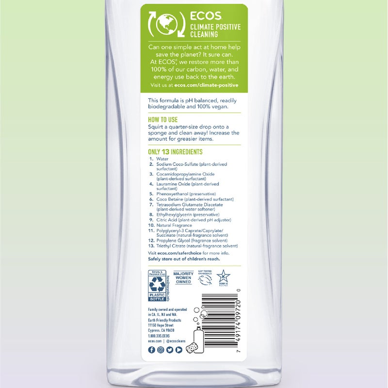 ECOS Dish Soap - Cuts Grease & Food Residue - No Harsh Chemicals - Hypoallergenic for Sensitive Skin - Biodegradable Formula, Recyclable Sustainable Liquid Dishwashing Soap - Natural Pear (Pack of 2) - Image 5