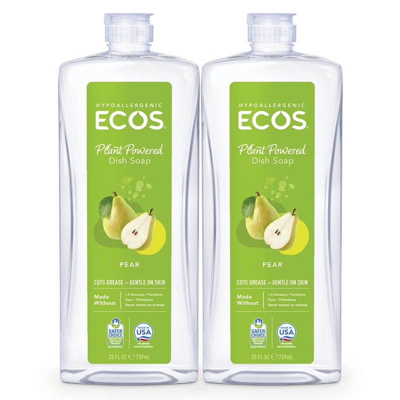 ECOS Dish Soap - Cuts Grease & Food Residue - No Harsh Chemicals - Hypoallergenic for Sensitive Skin - Biodegradable Formula, Recyclable Sustainable Liquid Dishwashing Soap - Natural Pear (Pack of 2) - Image 1
