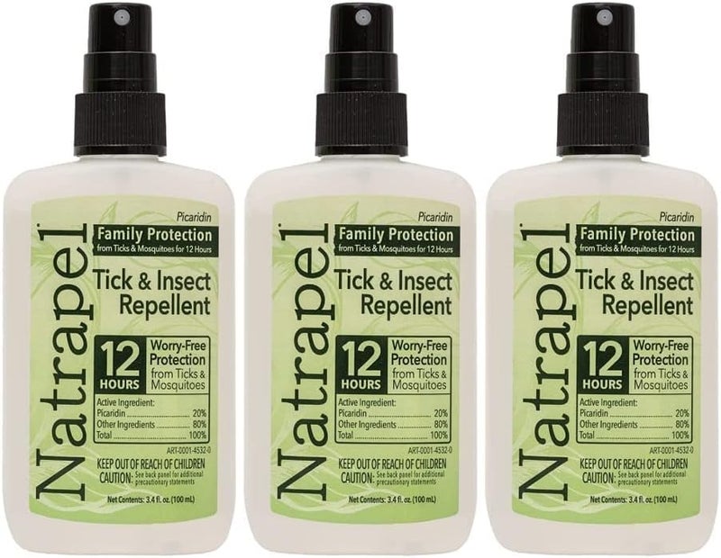 Natrapel Tick & Insect Repellent - Bug Spray with 20% Picaridin - Family Protection Against Mosquitoes, Ticks & More - Up to 12 Hours of Protection - 3.4 fl oz (3 Pack) - Image 1