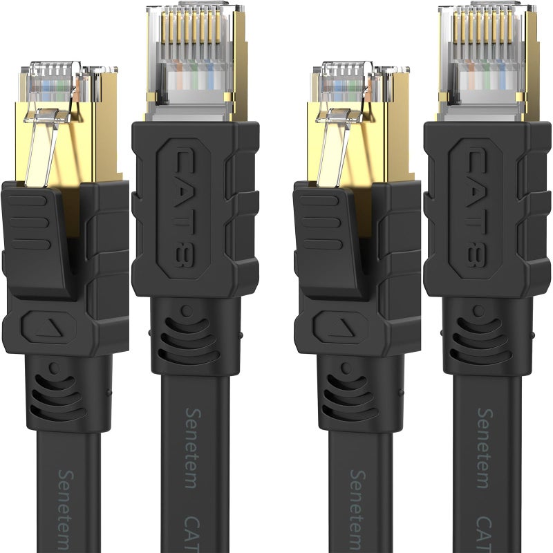 Senetem Cat 8 Ethernet Cable 3FT 2 Pack, High Speed 40Gbps 2000Mhz Flat Internet Network Patch Cord, RJ45 Shielded Outdoor&Indoor LAN Cable, Compatible for Gaming, PC, PS5/4/3, Xbox, Modem, Router - Image 1