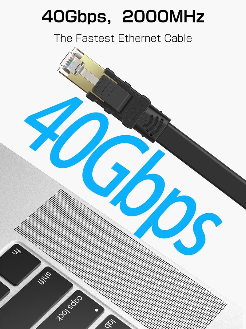 Senetem Cat 8 Ethernet Cable 3FT 2 Pack, High Speed 40Gbps 2000Mhz Flat Internet Network Patch Cord, RJ45 Shielded Outdoor&Indoor LAN Cable, Compatible for Gaming, PC, PS5/4/3, Xbox, Modem, Router - Image 2
