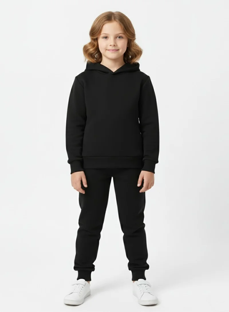 بيبي كلو طقم هودي وبنطلون رياضي شتوي للجنسين من الفليس الأسود