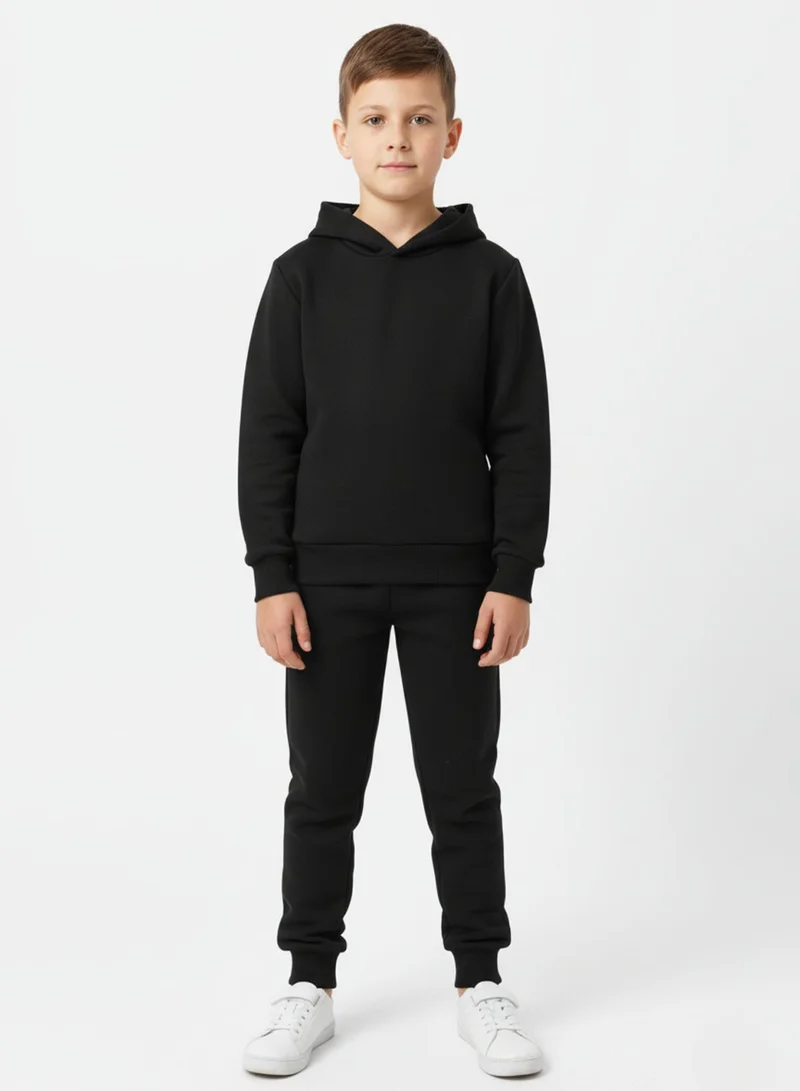 babyqlo Unisex Black Winter Fleece Hoodie and Jogger Set