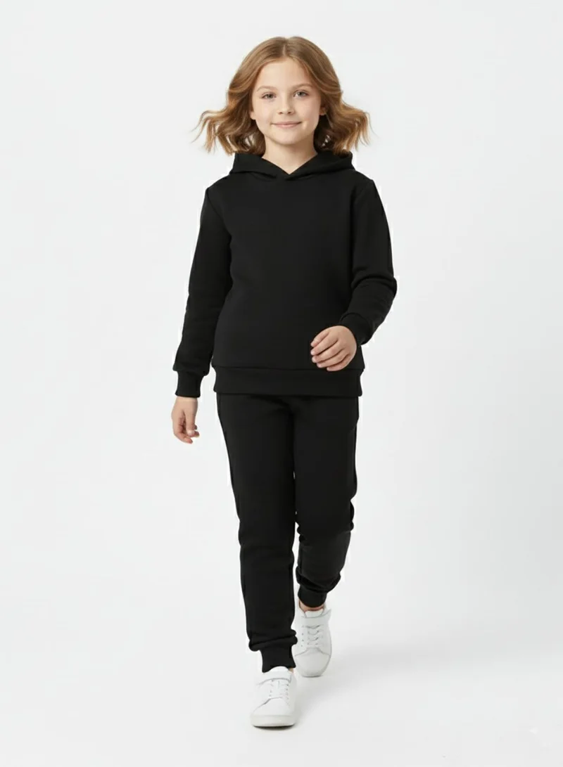babyqlo Unisex Black Winter Fleece Hoodie and Jogger Set