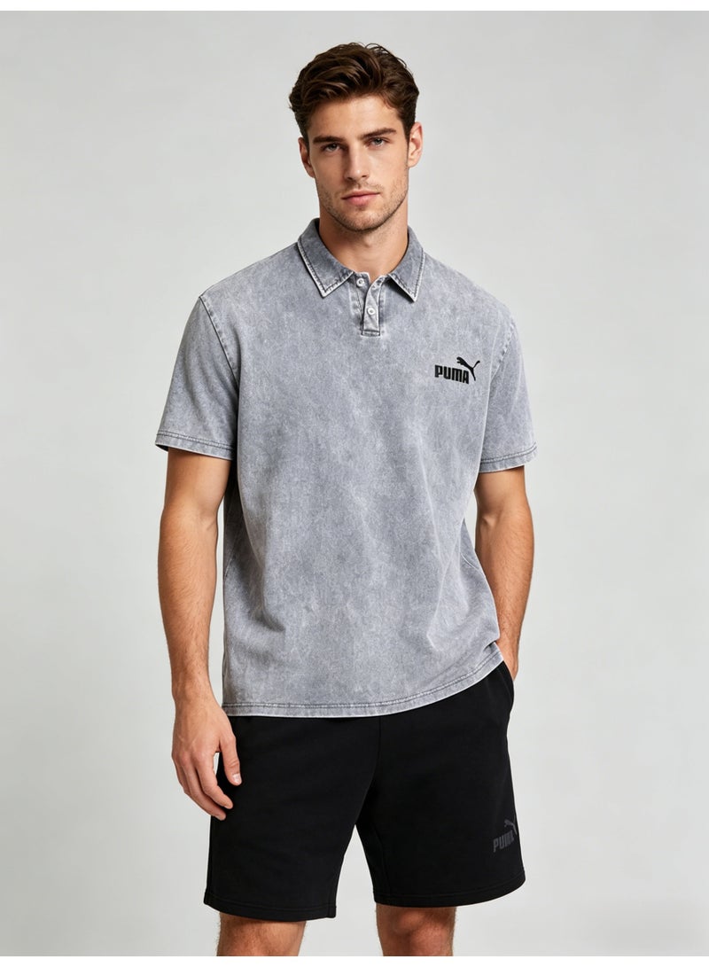 بوما PUMA Men’s Washed Grey Logo Polo Shirt - Image 2