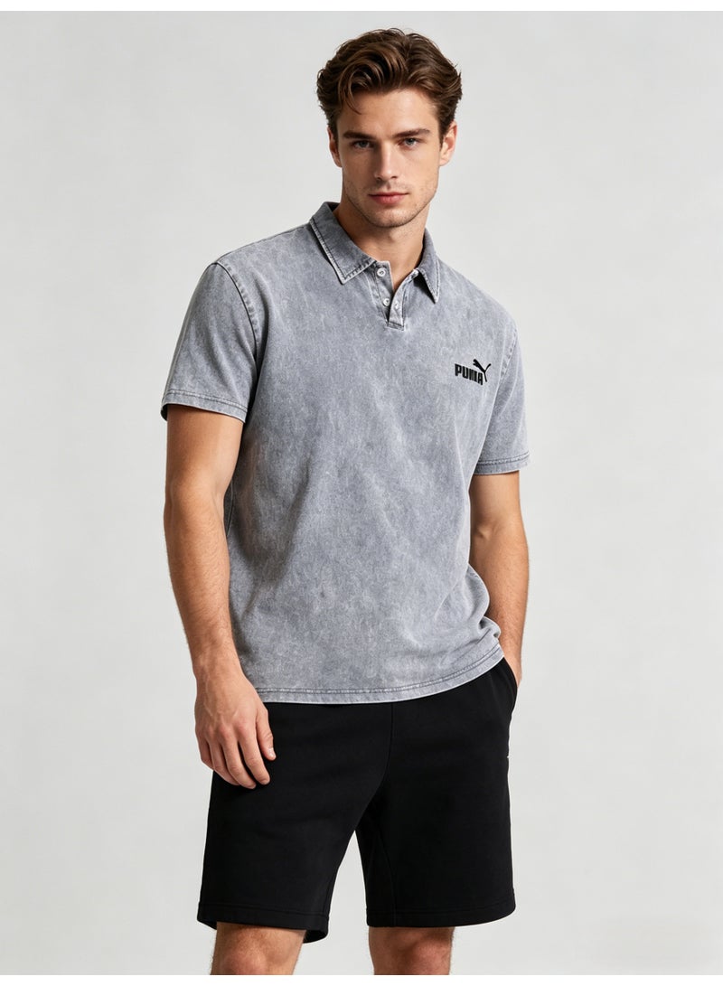 بوما PUMA Men’s Washed Grey Logo Polo Shirt - Image 5