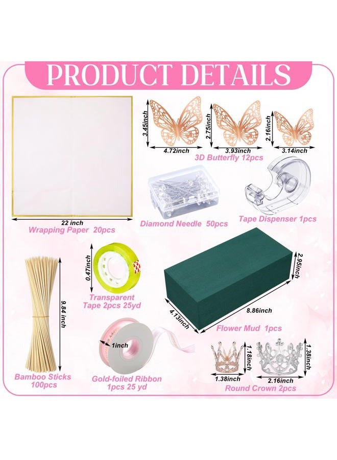 Maitys 189 Pcs Money Bouquet Kit 20 Sheets DIY Flower Wrapping Paper 100 Pcs Bamboo Skewers Floral Foam Blocks for Birthday Anniversary Wedding Gift - Image 2