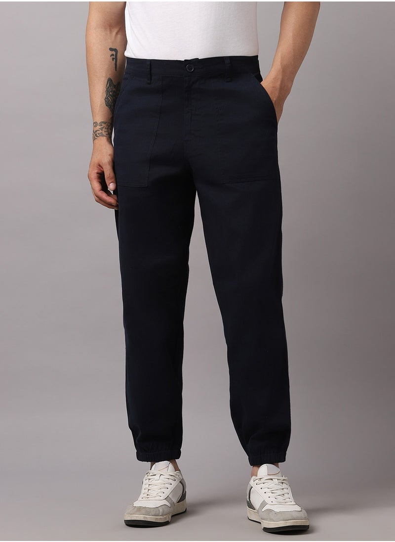 Hubberholme - Navy Regular Fit Joggers for Men, Mid-Rise, Cotton, Easy-Wash Design - Image 1