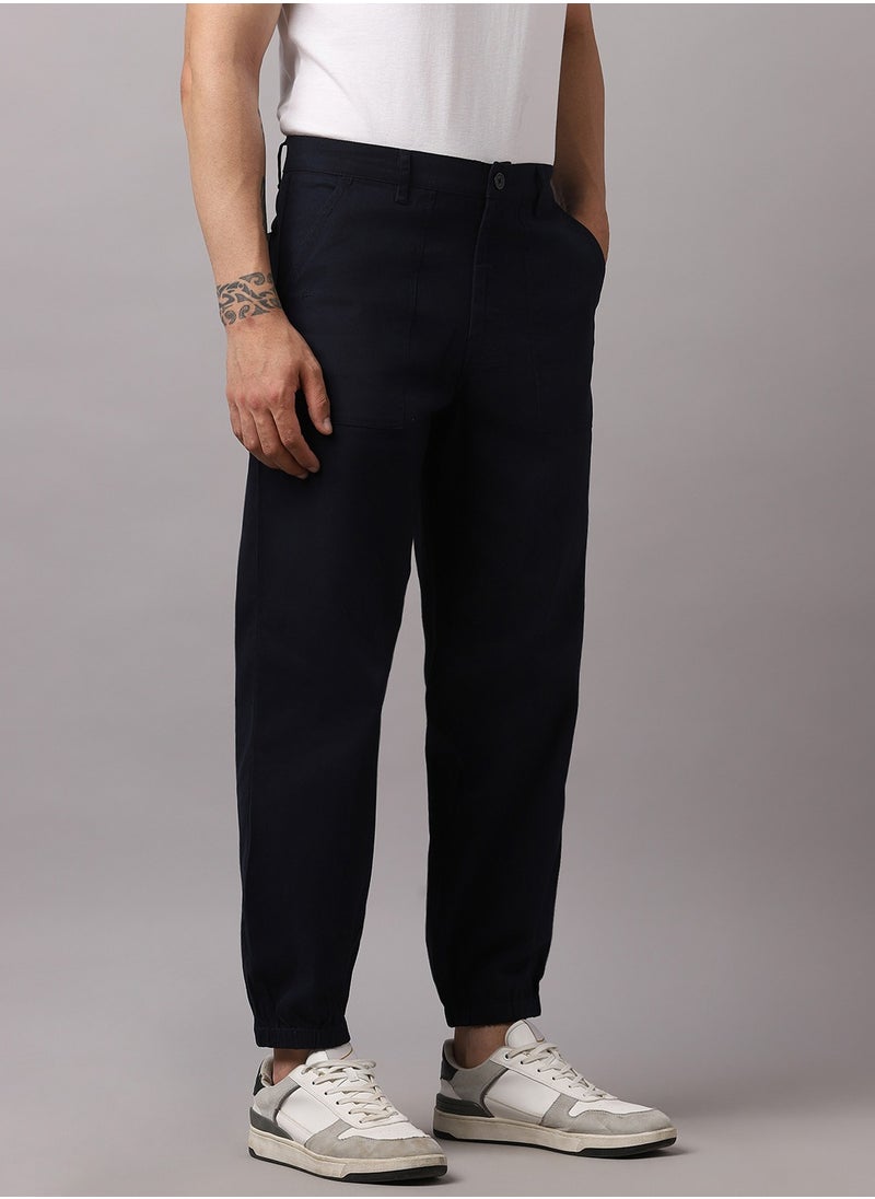 Hubberholme - Navy Regular Fit Joggers for Men, Mid-Rise, Cotton, Easy-Wash Design - Image 1