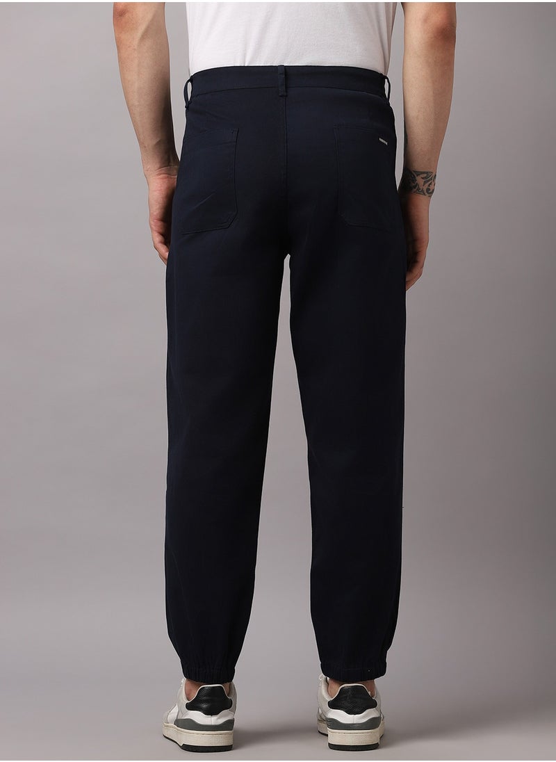Hubberholme - Navy Regular Fit Joggers for Men, Mid-Rise, Cotton, Easy-Wash Design - Image 1