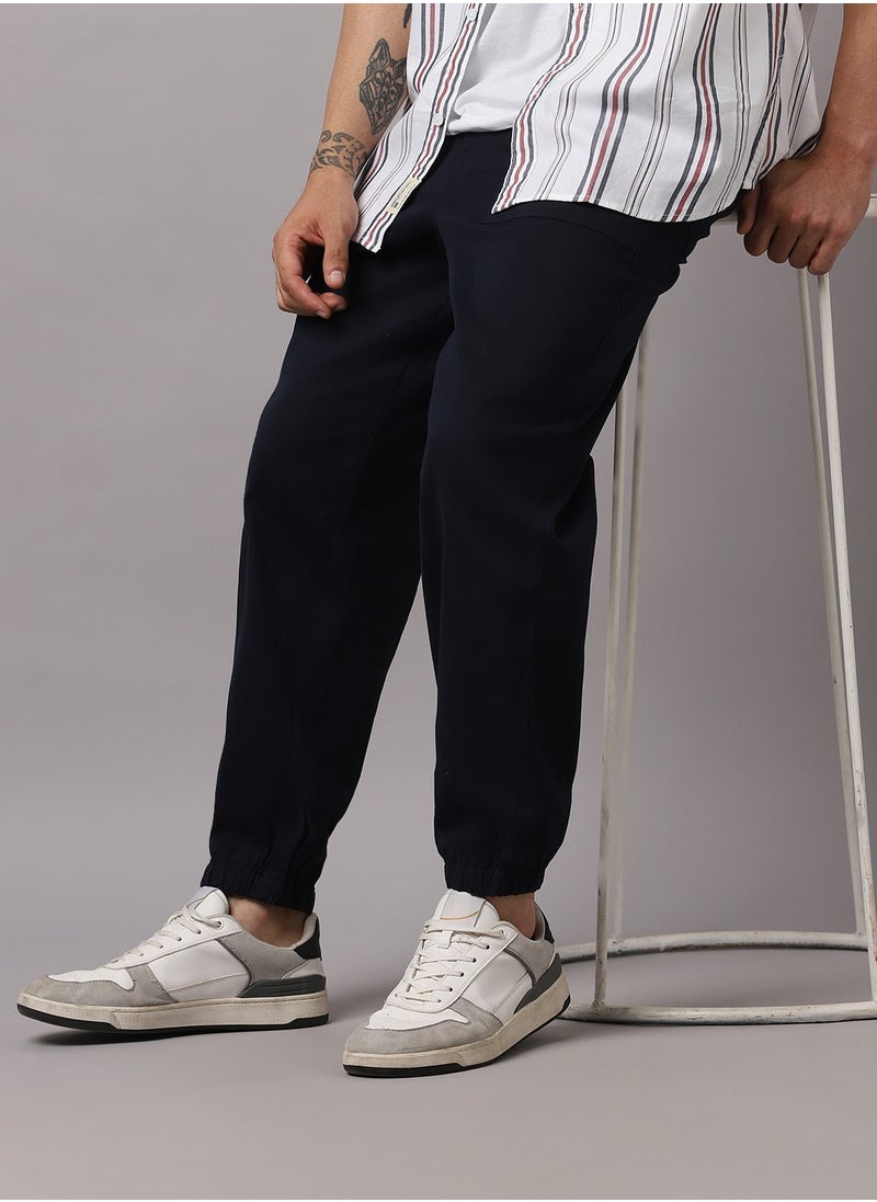 Hubberholme - Navy Regular Fit Joggers for Men, Mid-Rise, Cotton, Easy-Wash Design - Image 1