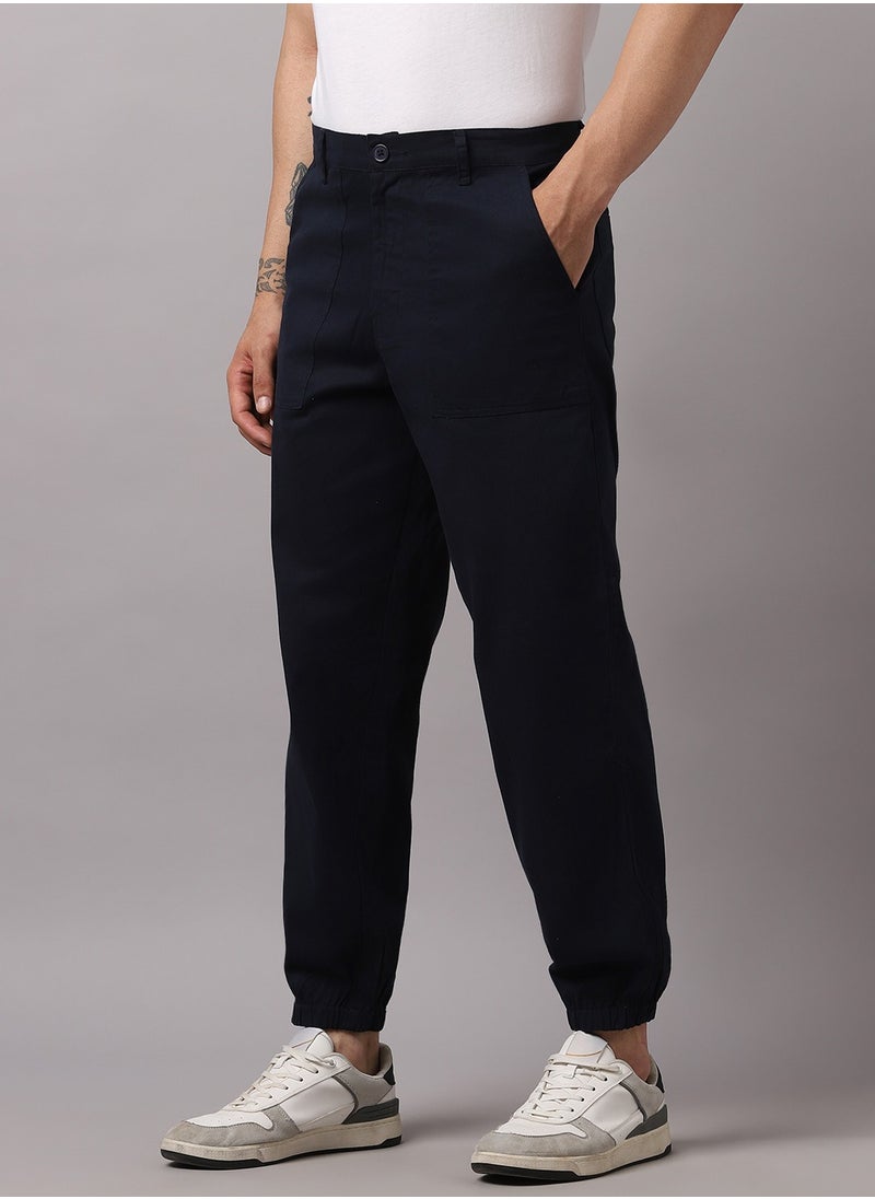 Hubberholme - Navy Regular Fit Joggers for Men, Mid-Rise, Cotton, Easy-Wash Design - Image 1