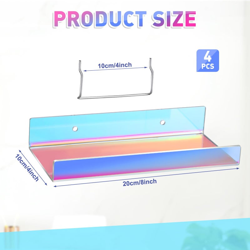 Lounsweer 4 Set Pegboard Shelf Acrylic Shelf with Metal Hooks Peg Board Organizer Accessories Storage Shelf for Pegboard Display Wall Craft Room Home Garage Nursery Kitchen (Iridescent,8 x 4 Inch) - Image 3