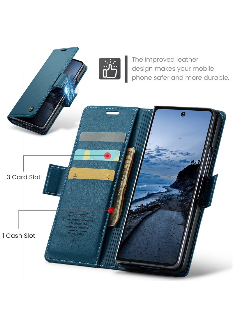 CaseMe For Samsung Galaxy Z Fold 7 Cover, PU Leather Flip Cover with Card Holder, RFID Blocking Magnetic Closure, Foldable Stand, Shockproof Wallet Case - Image 2